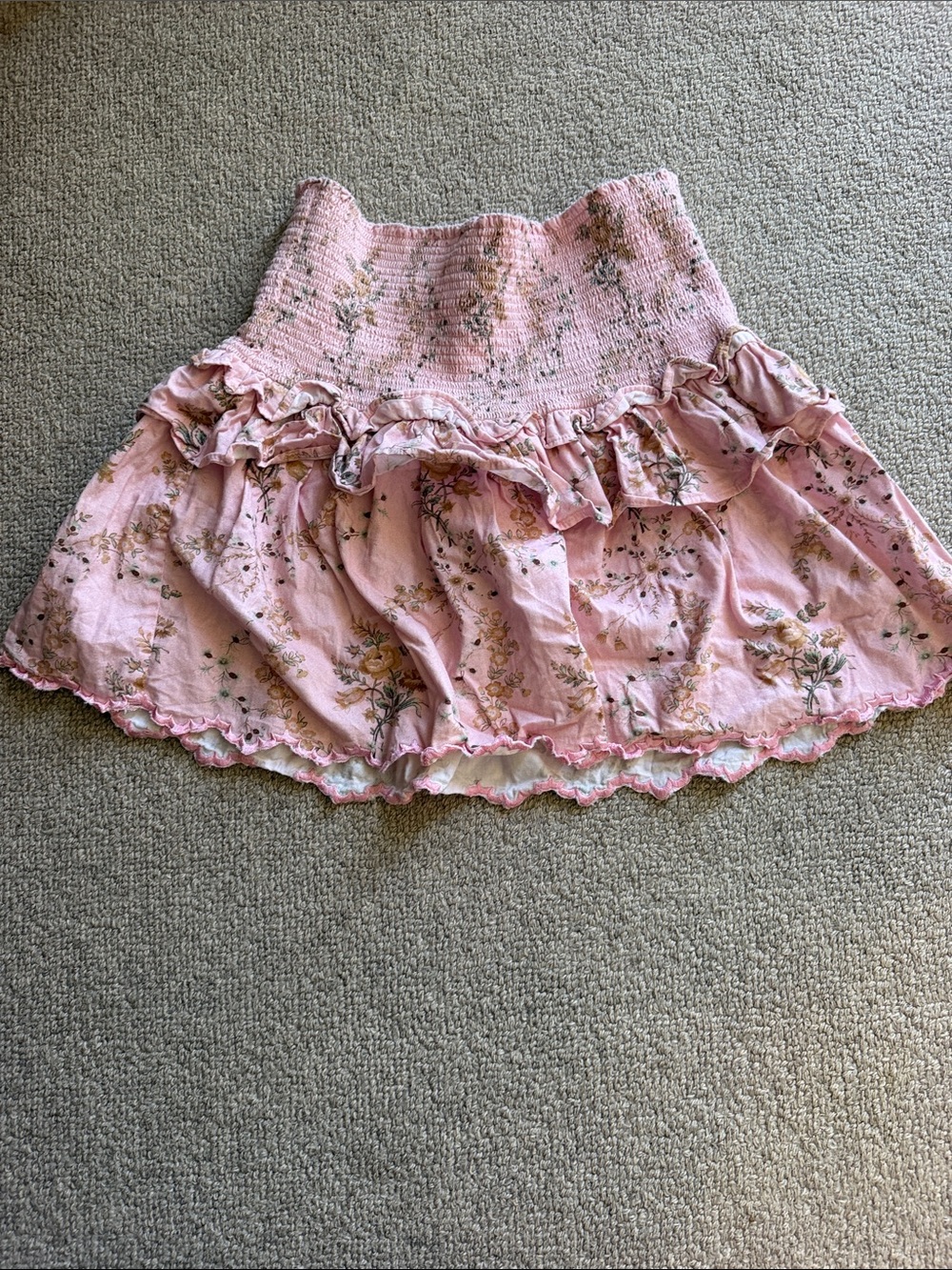 LoveShackFancy Pink Floral Ruffle Skirt
